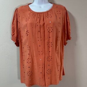 Torrid Abby Challis eyelet back cut-out top stretch sleeves size 1 Peach #6195